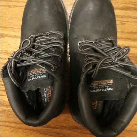 Skechers Waterproof Memory Foam Black Leather Waterproof Combat Boots M8/W 9.5